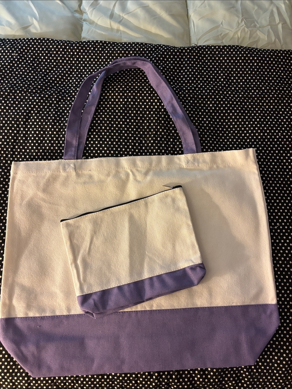 Canvas Two-Tone Purple & White Tote with Matching Pouch